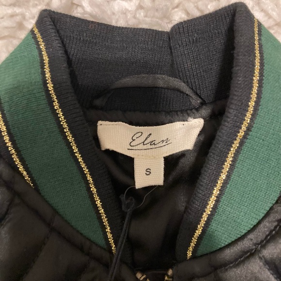 Elan Black Quilted Green & Gold Trimmed Bomber Jacket (BNWT) - Picture 3 of 9